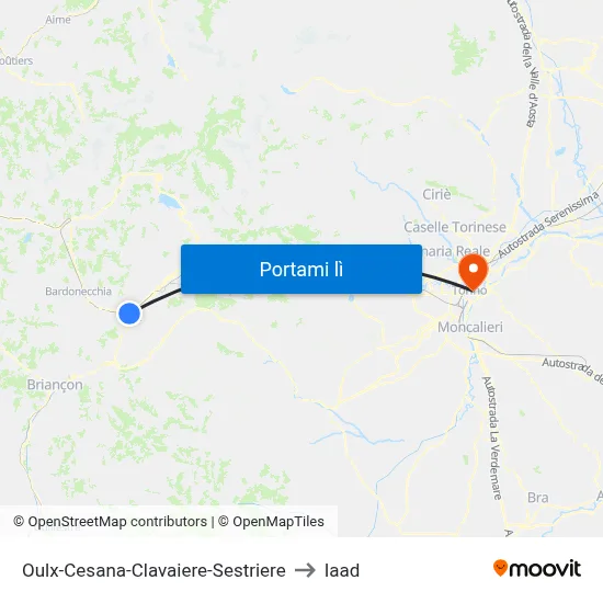 Oulx-Cesana-Clavaiere-Sestriere to Iaad map