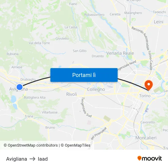 Avigliana to Iaad map