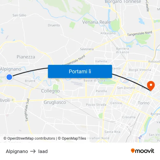 Alpignano to Iaad map