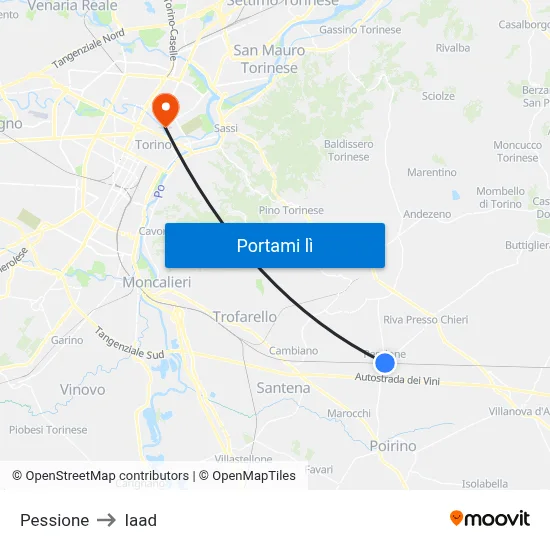 Pessione to Iaad map