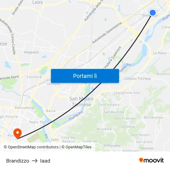 Brandizzo to Iaad map