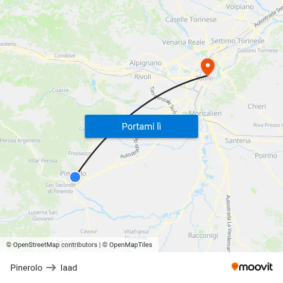 Pinerolo to Iaad map