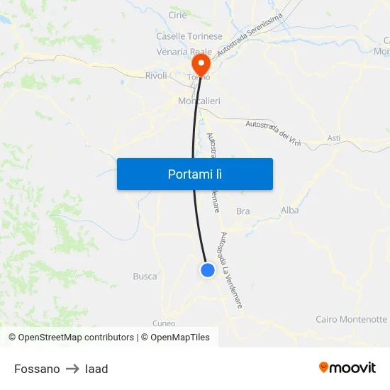 Fossano to Iaad map