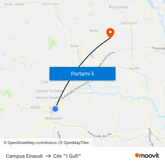 Campus Einaudi to Cdv "I Gufi" map