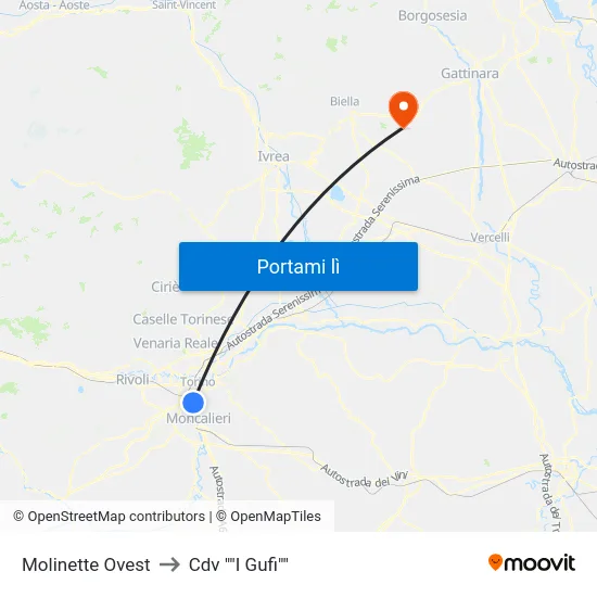 Molinette Ovest to Cdv ""I Gufi"" map