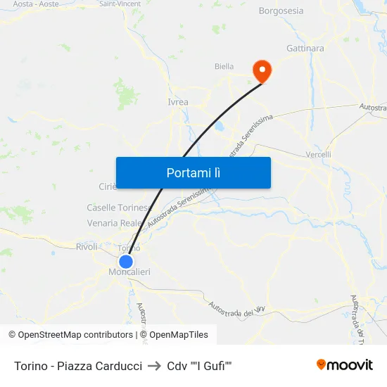 Torino - Piazza Carducci to Cdv ""I Gufi"" map