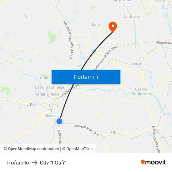 Trofarello to Cdv "I Gufi" map