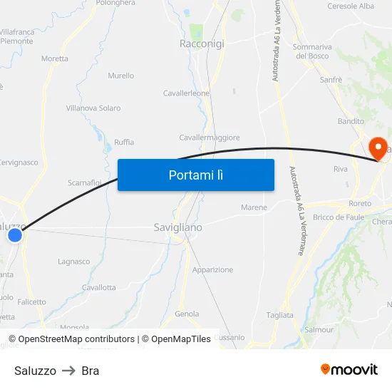 Saluzzo to Bra map