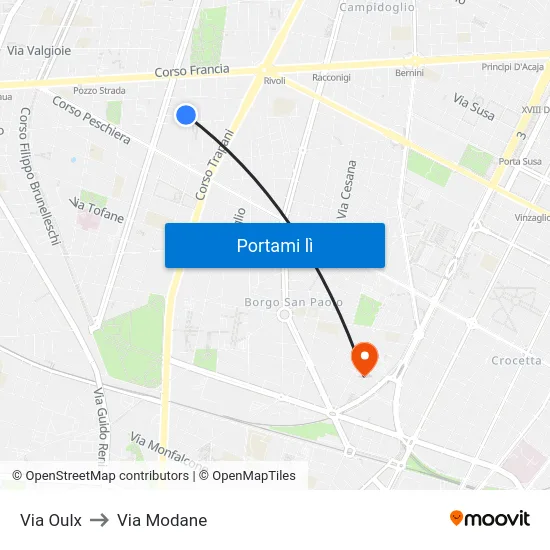 Via Oulx to Via Modane map