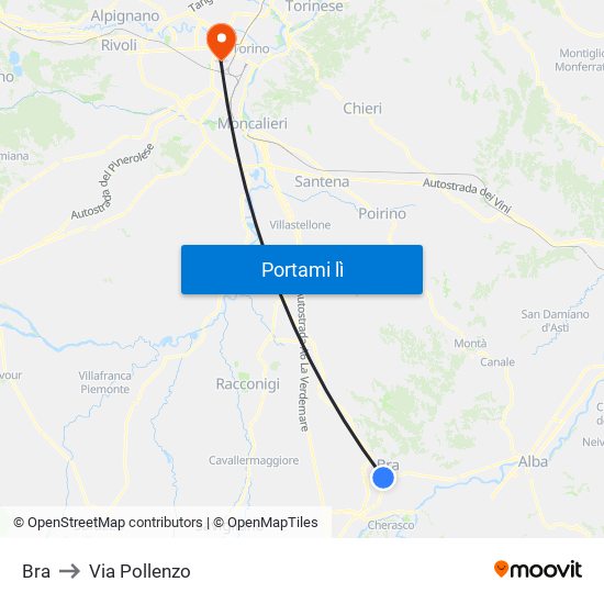 Bra to Via Pollenzo map