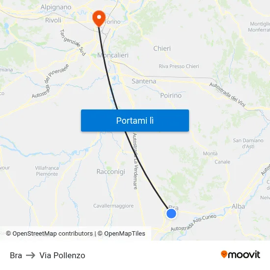 Bra to Via Pollenzo map
