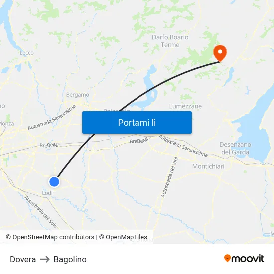 Dovera to Bagolino map