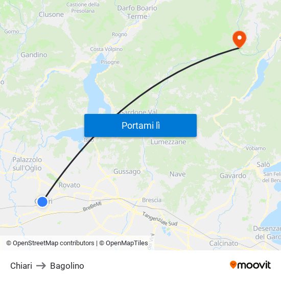 Chiari to Bagolino map