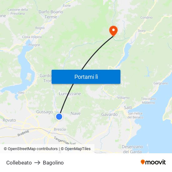 Collebeato to Bagolino map