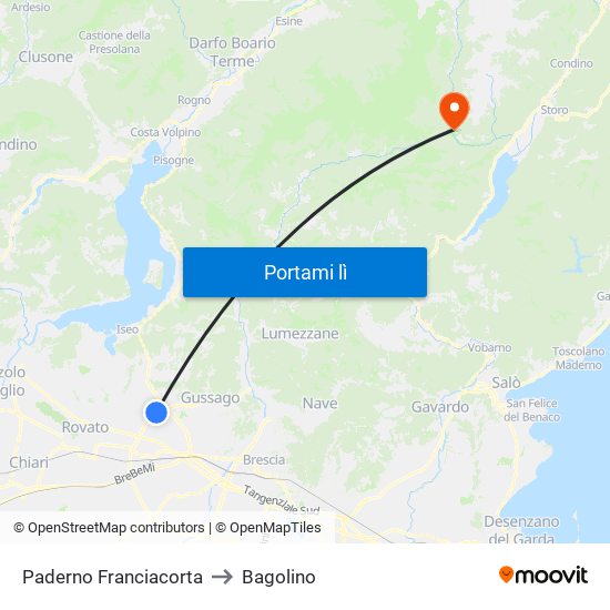 Paderno Franciacorta to Bagolino map