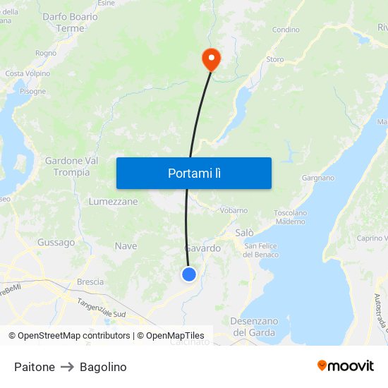 Paitone to Bagolino map