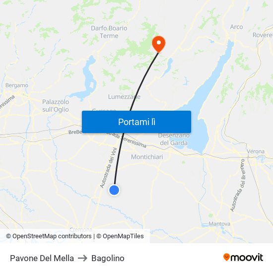 Pavone Del Mella to Bagolino map