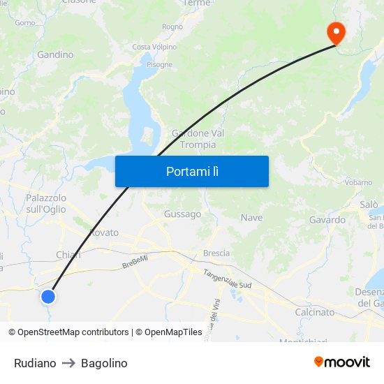 Rudiano to Bagolino map