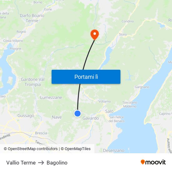 Vallio Terme to Bagolino map