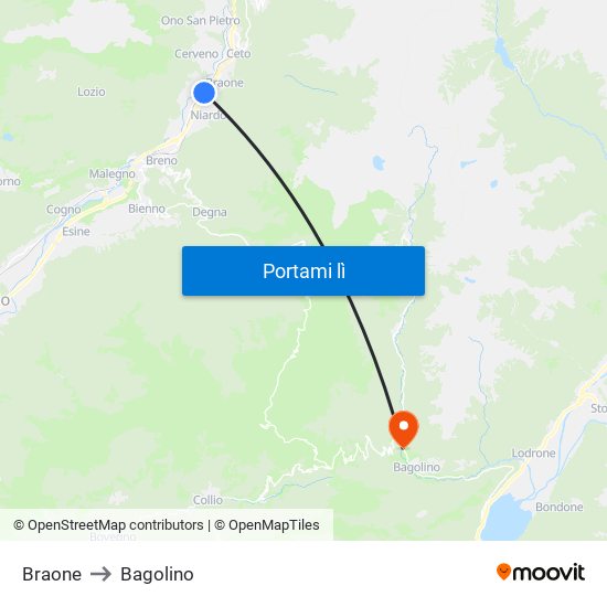Braone to Bagolino map
