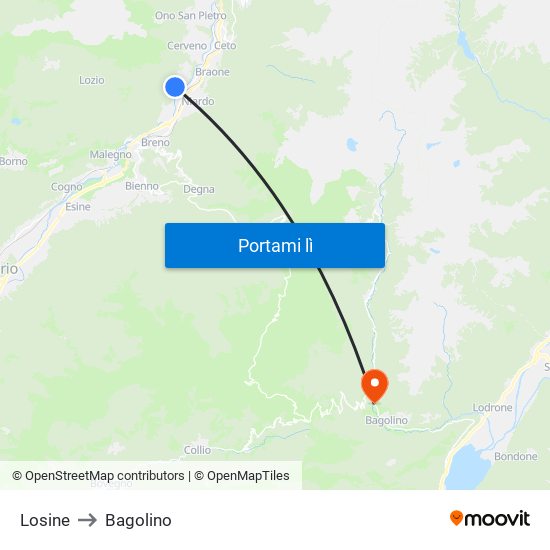 Losine to Bagolino map