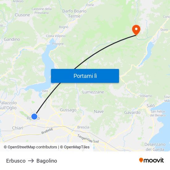 Erbusco to Bagolino map