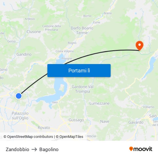 Zandobbio to Bagolino map