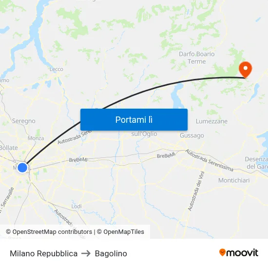 Milano Repubblica to Bagolino map