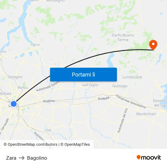 Zara to Bagolino map