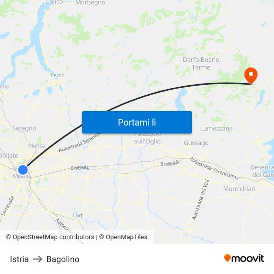 Istria to Bagolino map