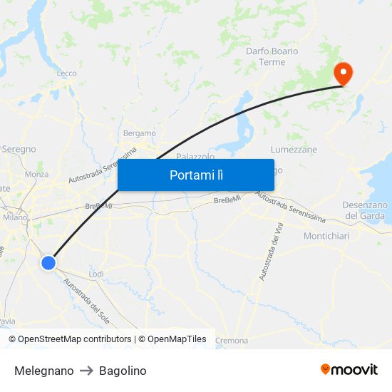 Melegnano to Bagolino map