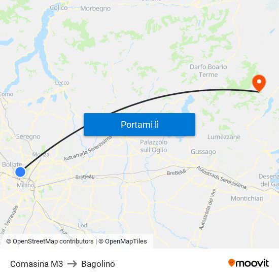 Comasina M3 to Bagolino map