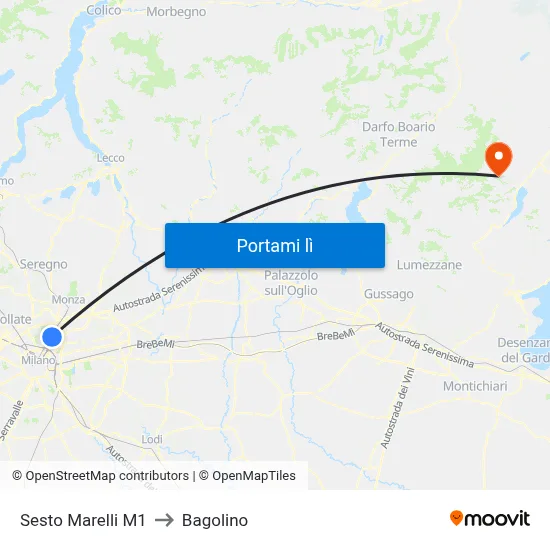 Sesto Marelli M1 to Bagolino map
