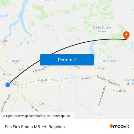 San Siro Stadio M5 to Bagolino map