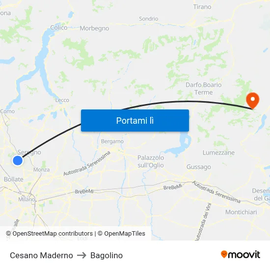 Cesano Maderno to Bagolino map