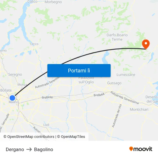 Dergano to Bagolino map