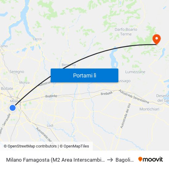 Milano Famagosta (M2 Area Interscambio) to Bagolino map