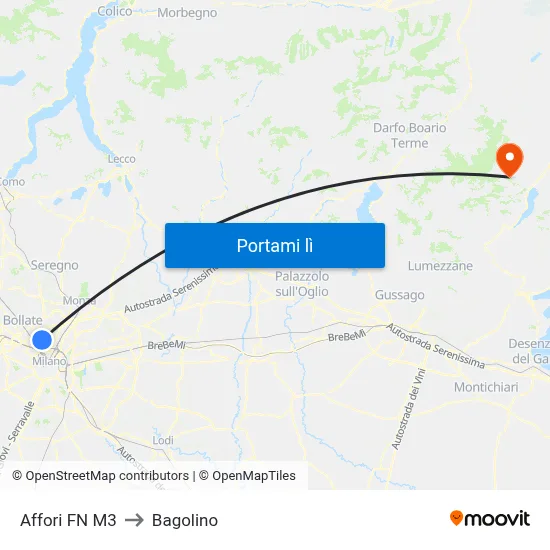 Affori FN M3 to Bagolino map