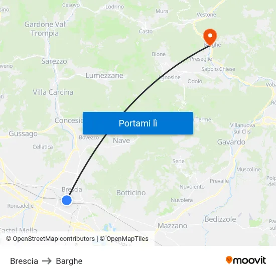 Brescia to Barghe map