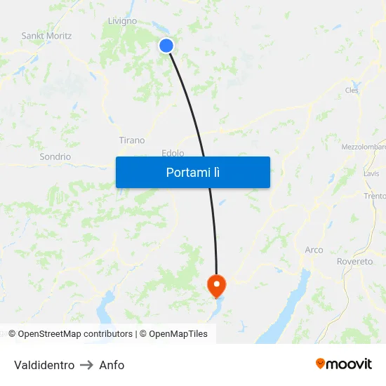 Valdidentro to Anfo map