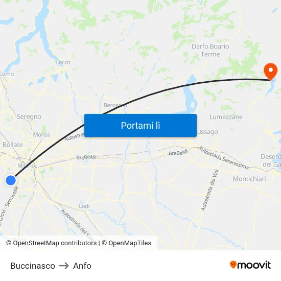 Buccinasco to Anfo map