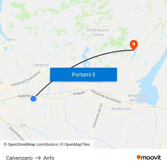 Calvenzano to Anfo map