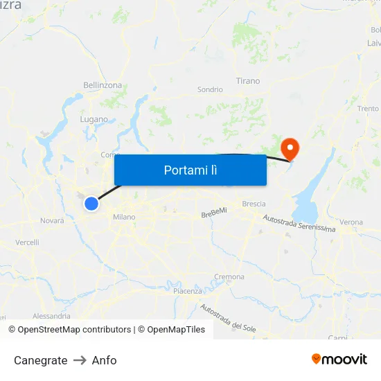 Canegrate to Anfo map