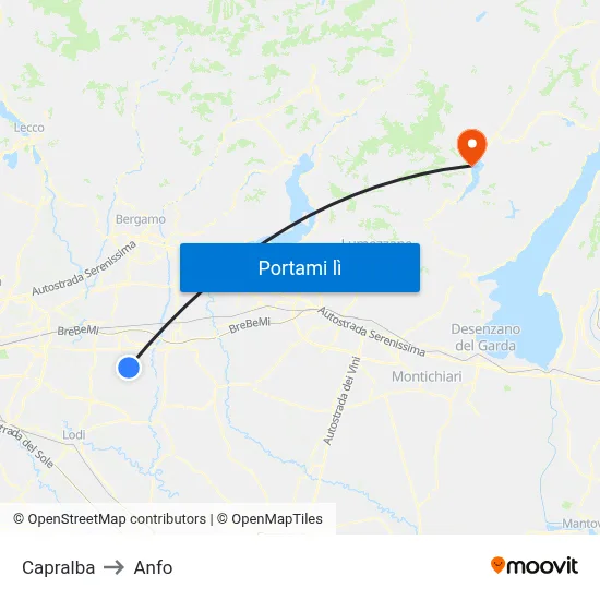 Capralba to Anfo map