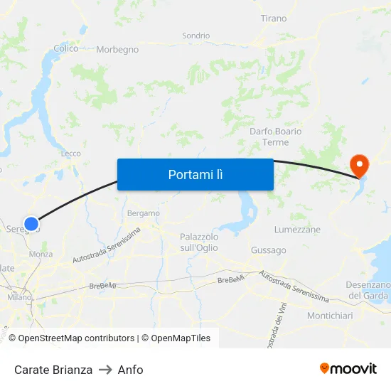 Carate Brianza to Anfo map