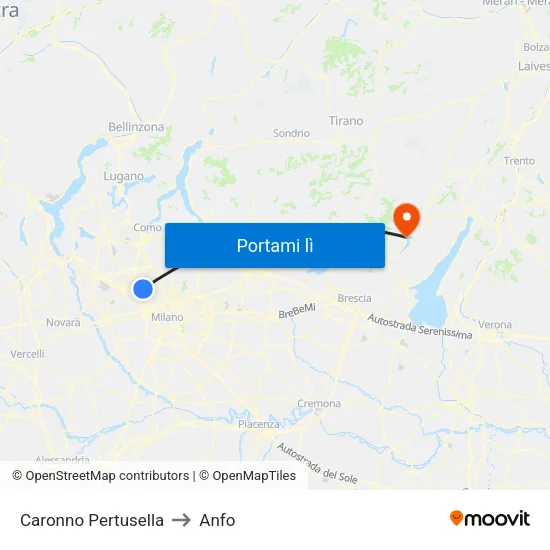 Caronno Pertusella to Anfo map