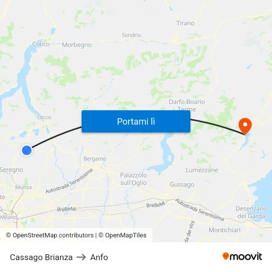 Cassago Brianza to Anfo map