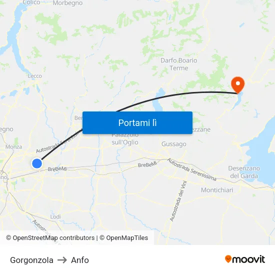 Gorgonzola to Anfo map