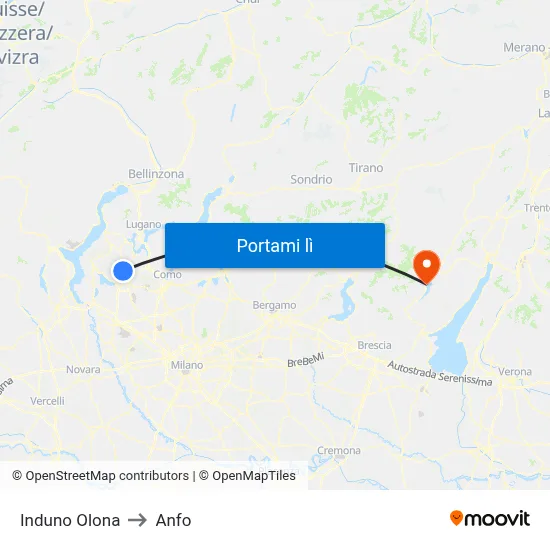 Induno Olona to Anfo map