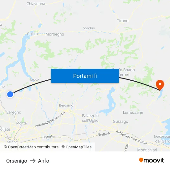 Orsenigo to Anfo map